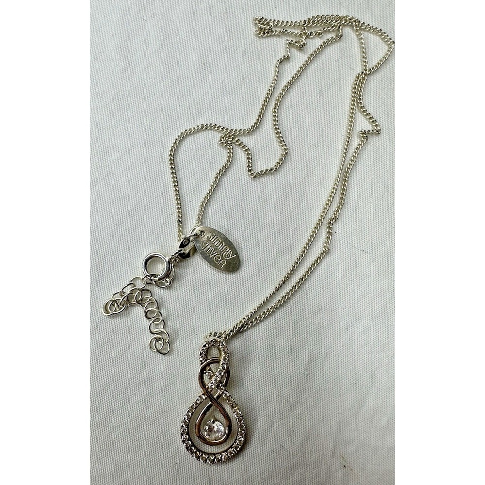 Simply Silver Necklace CZ Pendant Swirl Sterling 925 Signed Curb Link Chain